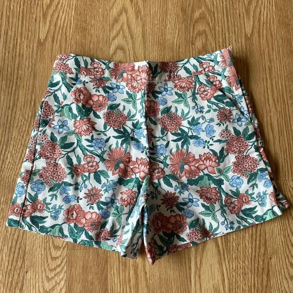 Janie and Jack Floral Side Zip Adjustable Waistband Shorts White 12